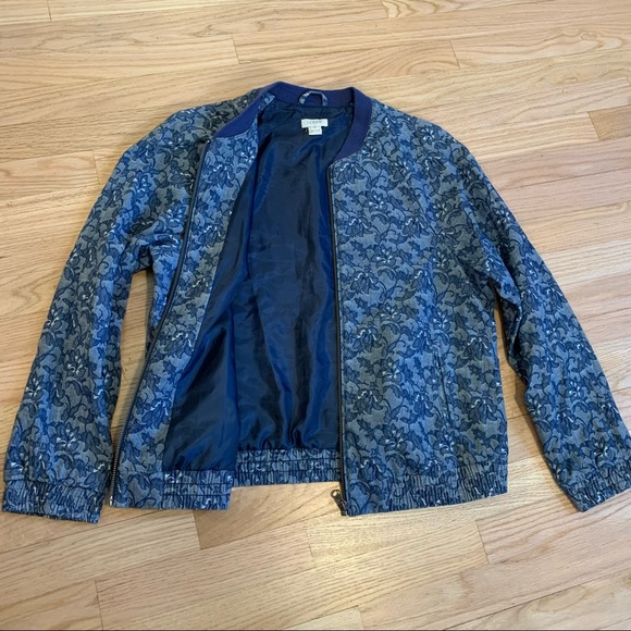 J Crew Denim Floral Bomber Jacket - Picture 5 of 5